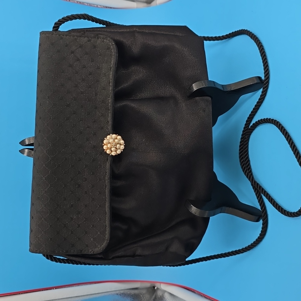 Vintage Whiting & Davis Satin Evening Shoulder Bag w/ Pearly & Crystal Adornment